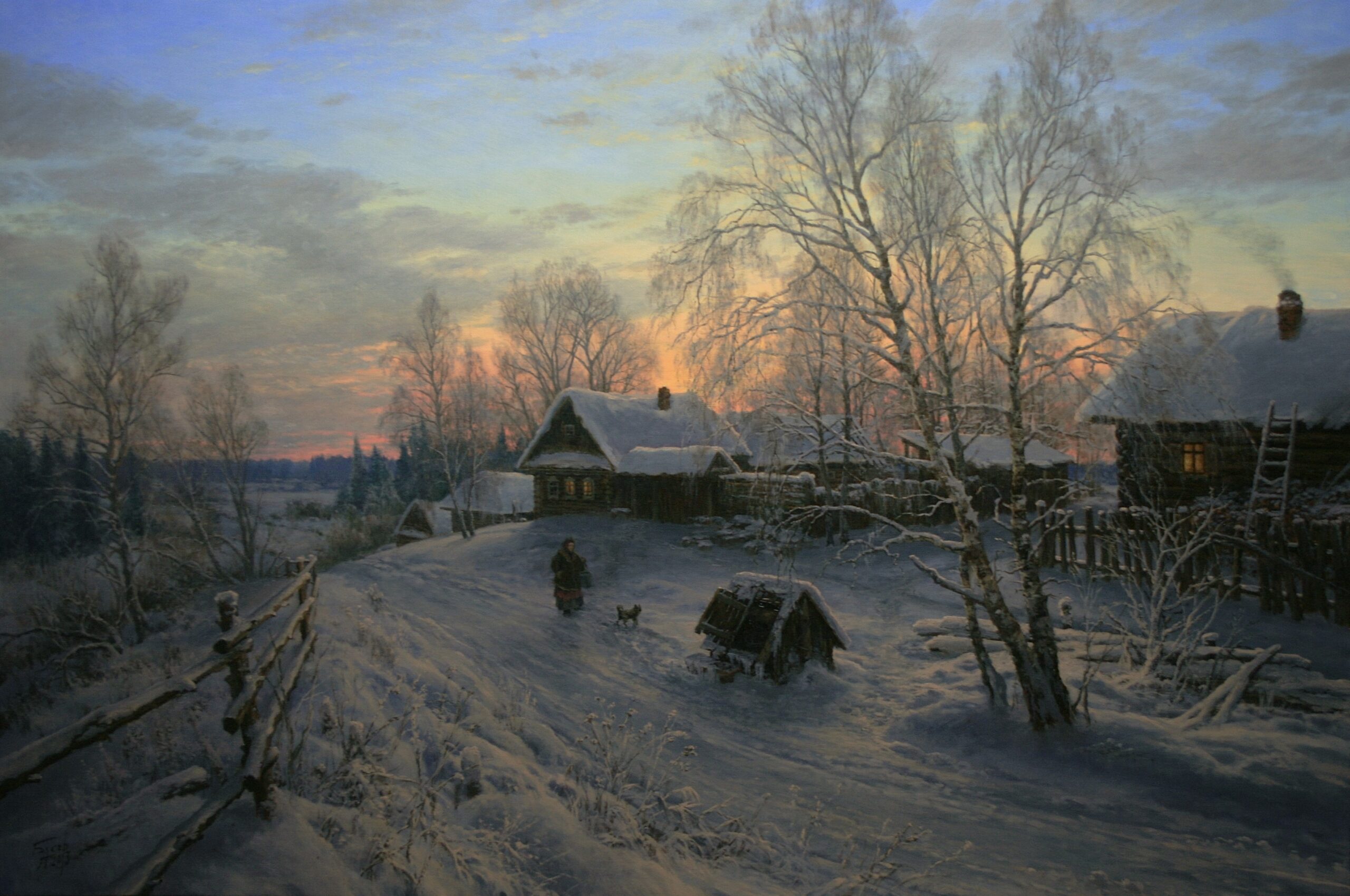 Зимний вечер отзывы. Картины Сергея Басова деревня.